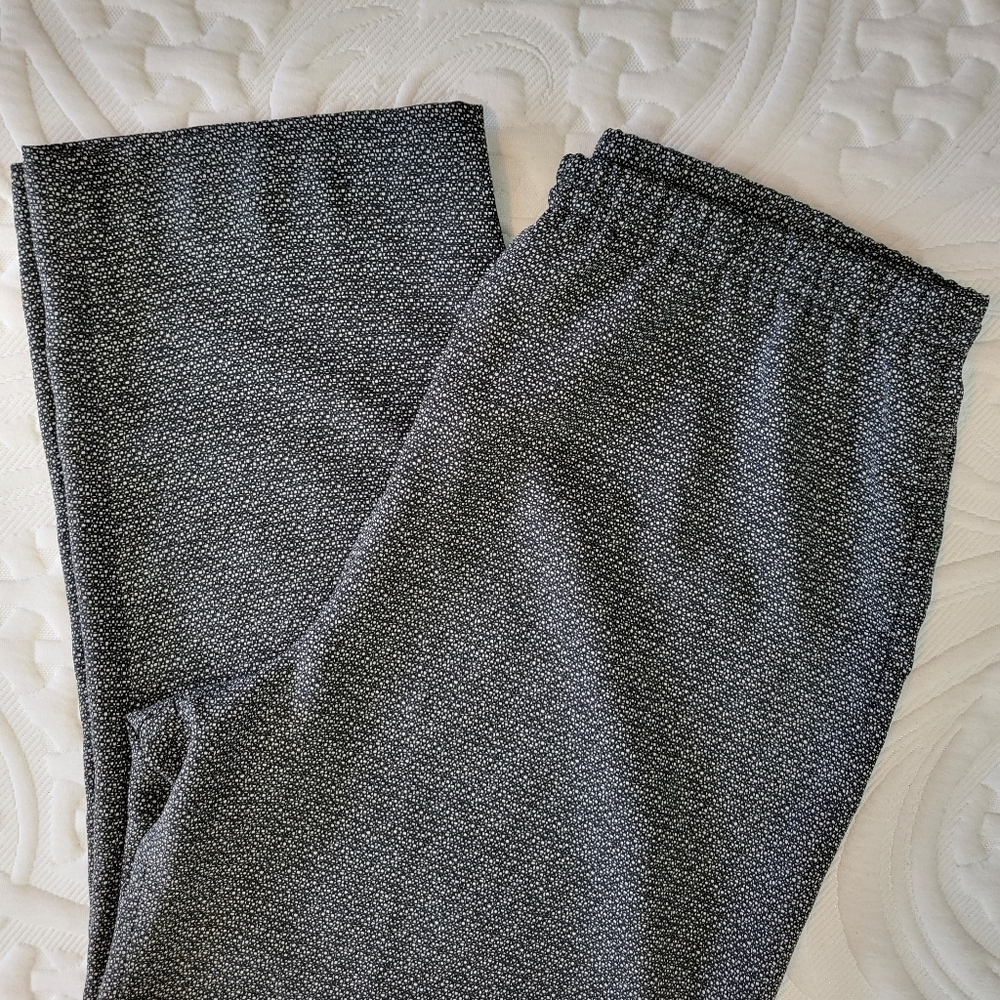Talbots Wide Leg Flowy Elastic Waist Pebble Printed Black Pants Career Size 18
